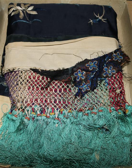 A Chinese blue ground embroidered silk table frontal